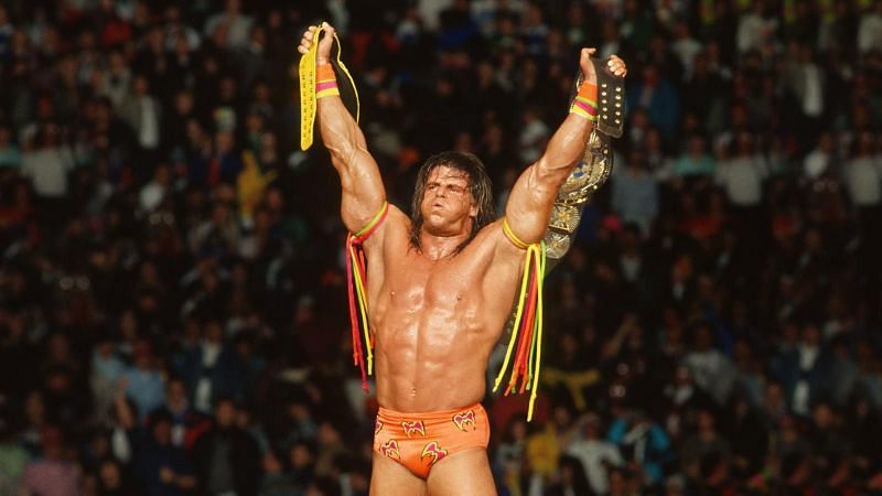 It's the Uuuuuuuulimate Warrior with both the Intercontinental Championship and the WWE World title at Wrestlemania VI.